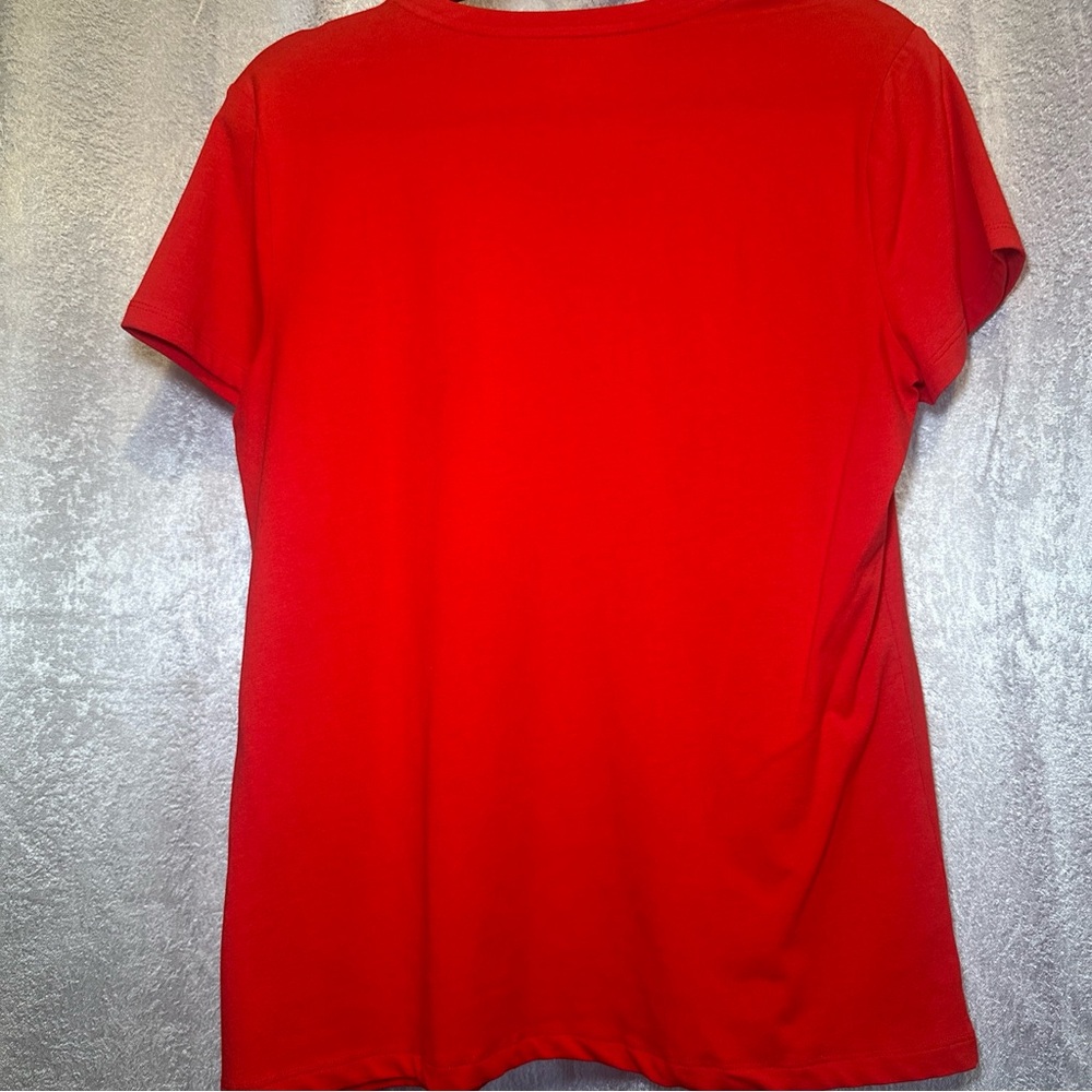 Nautica Tee Shirt Top Womens Large Red Knit Short Sleeve V Neck Stretch Pullover - Picture 6 of 6